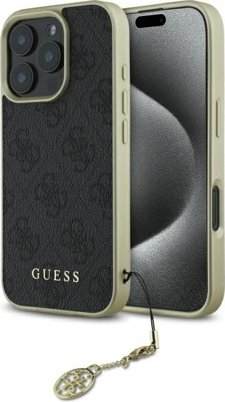 Mbështjellës Guess 4G Charms Collection për iPhone 16 Pro, i zi