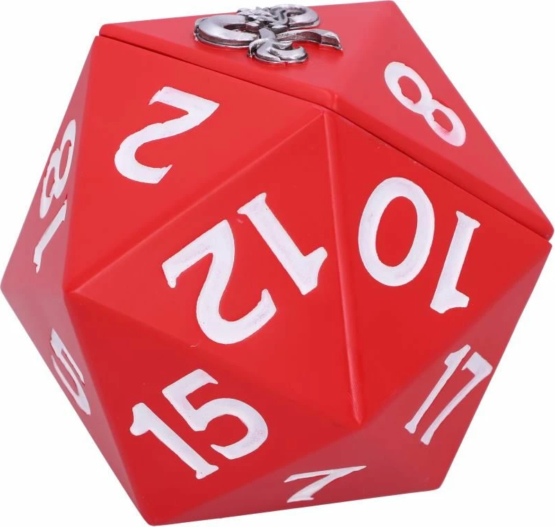 Kuti dekorative për zare NEMESIS NOW Dungeons & Dragons D20 13.5 cm, rrëshirë, e pikturuar me dorë, e kuqe