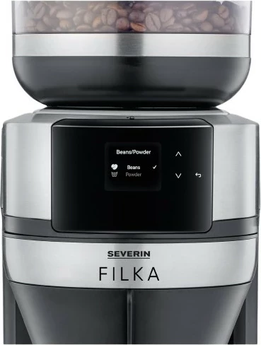 Aparat kafeje Severin KA 4853 FILKA inox, mulli çeliku, ekran LED, 2L, e zezë mat