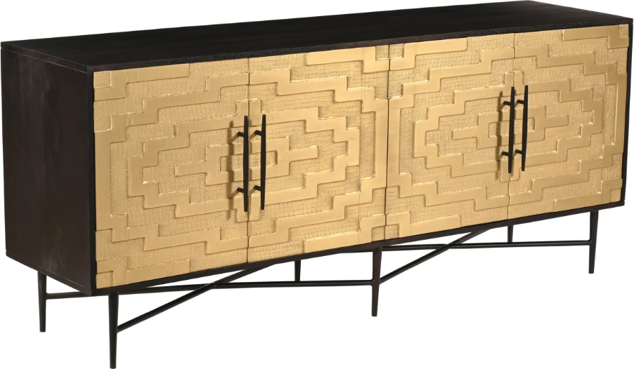 Komodë anësore RITZ, 4 dyer, e zezë me të artë mat, 180x45x76