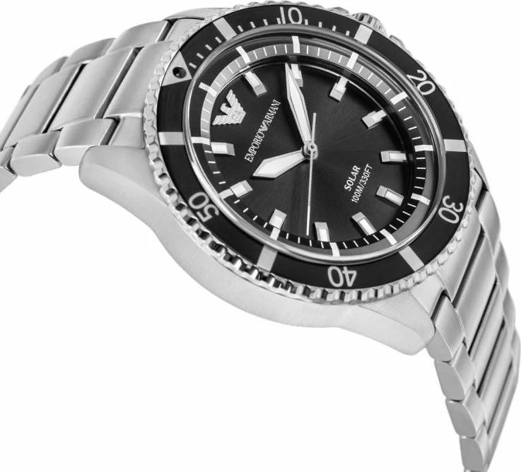 Orë dore meshkujsh Emporio Armani World Explorer AR11787, e zezë/argjendtë, set me kuti