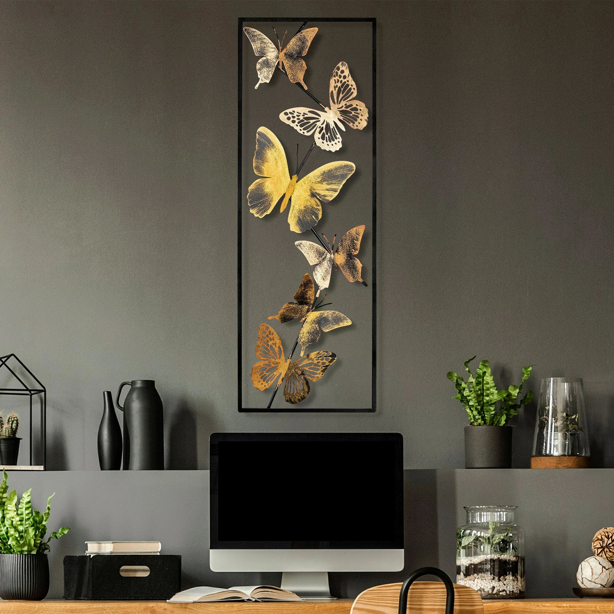 Aksesor dekorativ metalik për mur, Wallity Tavus 3, shumëngjyrësh, 32x90x4 cm