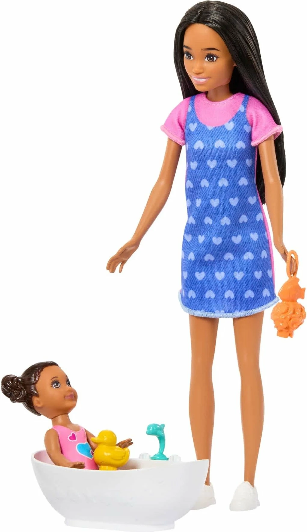 Set kukulla Barbie Skipper Babysitters Club Mattel JJB43, 2 copë me bebe dhe vaskë