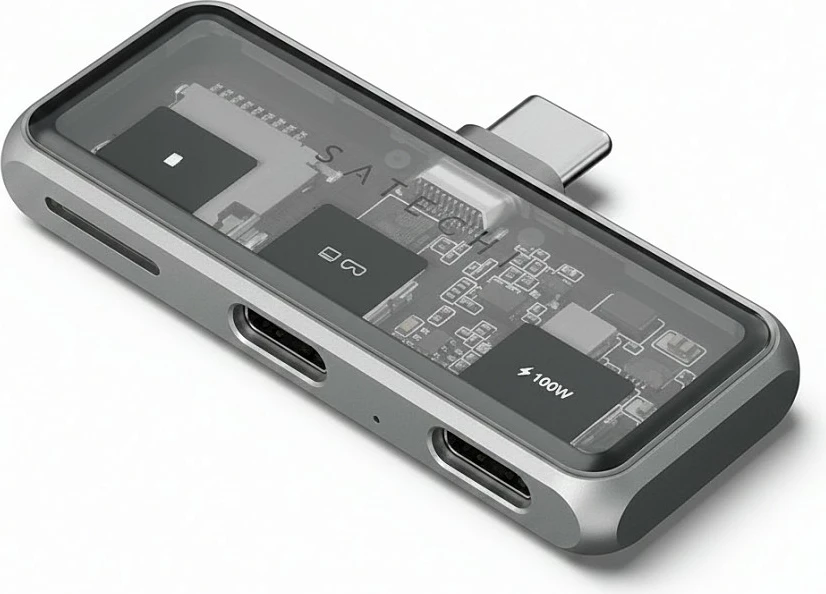 Hub USB-C Satechi ST-HXRSDM, 2x USB-C, lexues microSD, USB PD 100W, gri