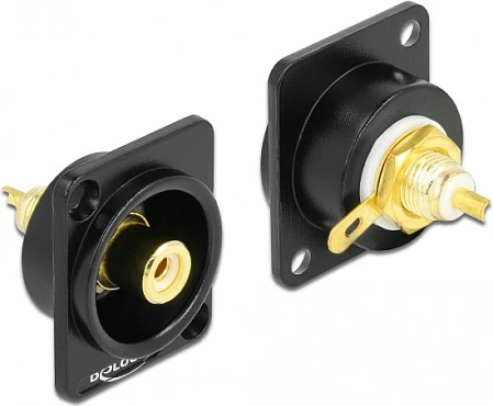 Modul konektori RCA DeLOCK D-Type, femër, për saldim, 25.6 mm, i zi