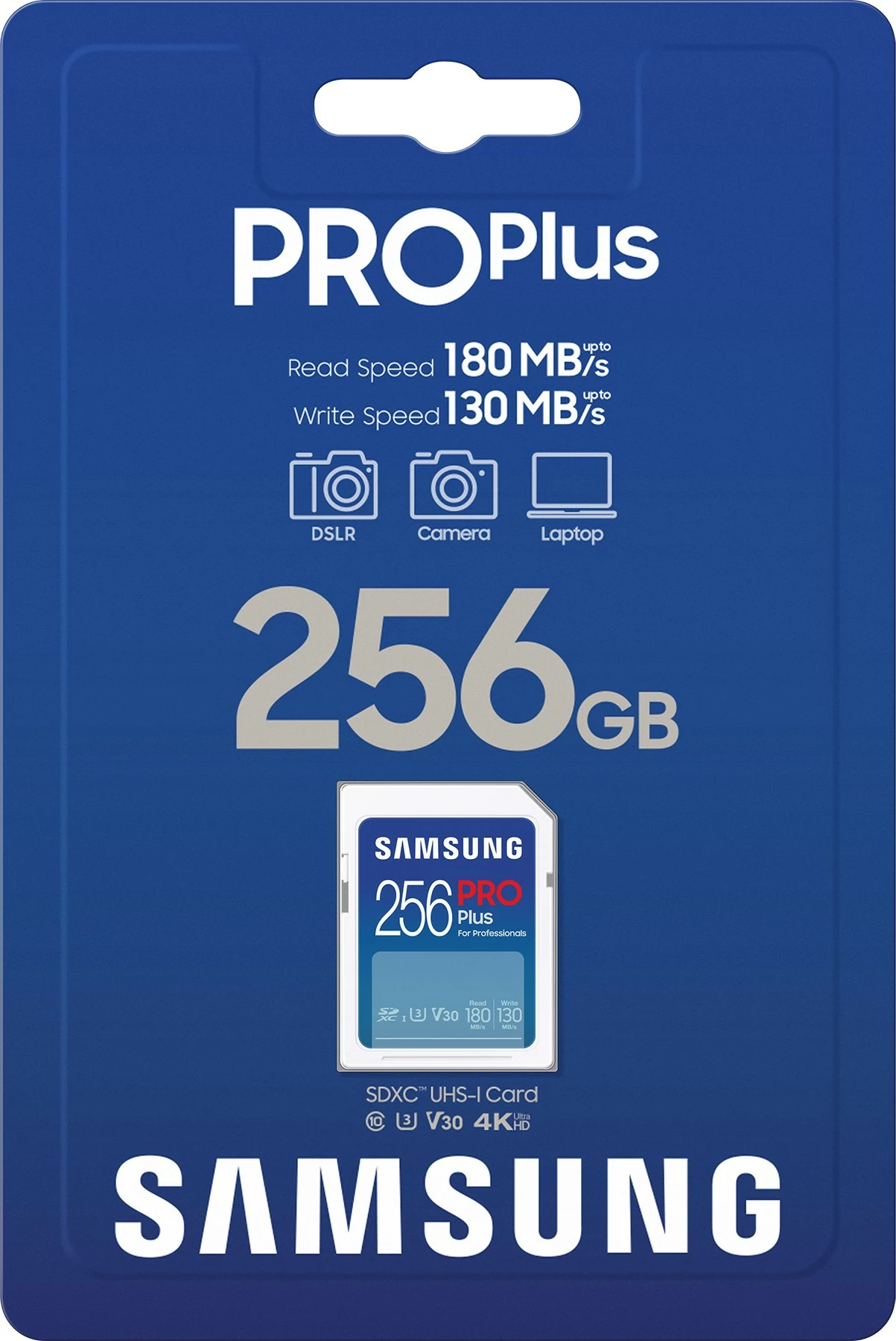 SD kartelë Samsung PRO Plus 256GB, SDXC, Class 10, UHS-I, 180MB/s, 130MB/s