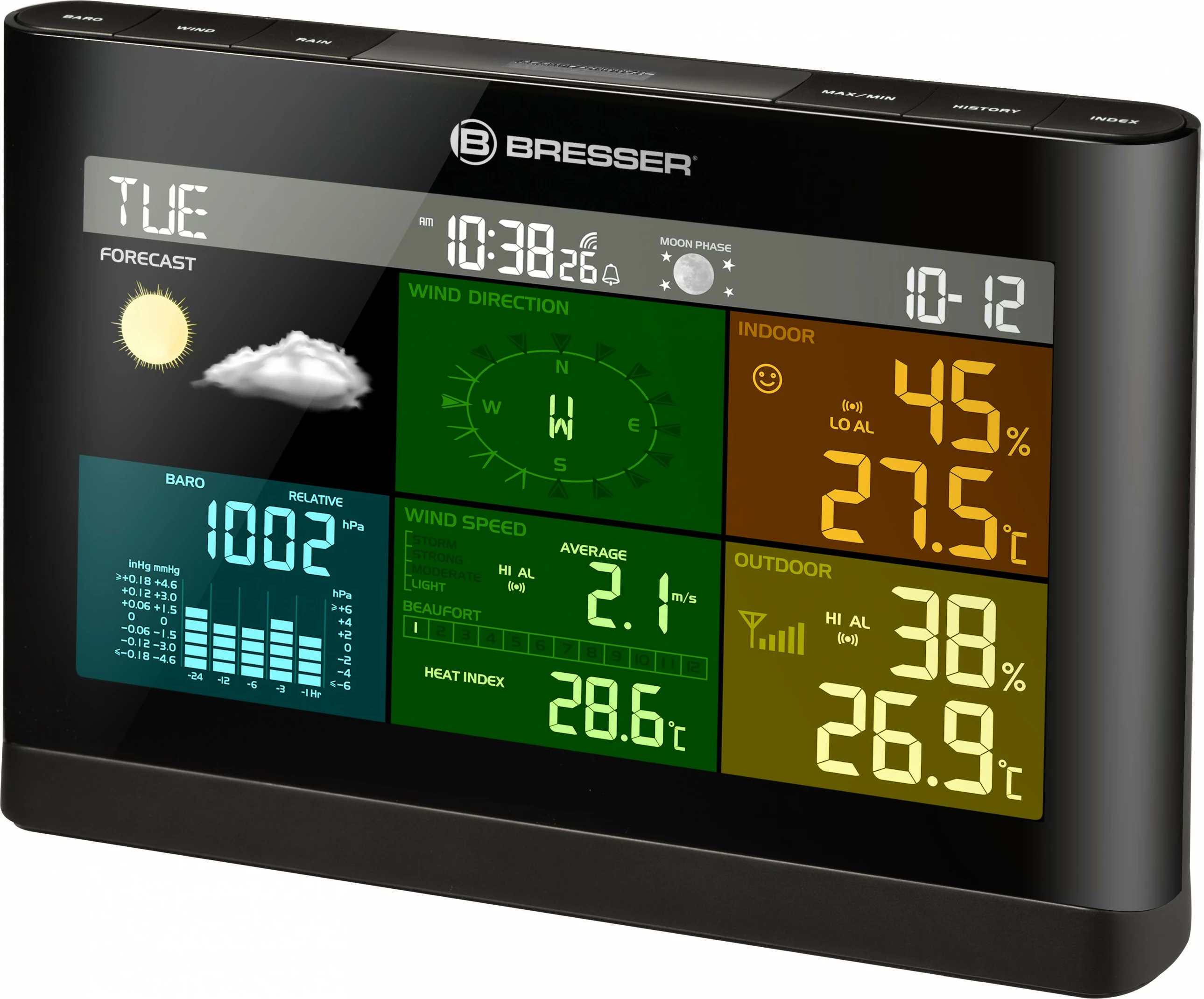 Stacion moti Bresser Wetter Center 5-in-1 Comfort, ekran me ngjyra