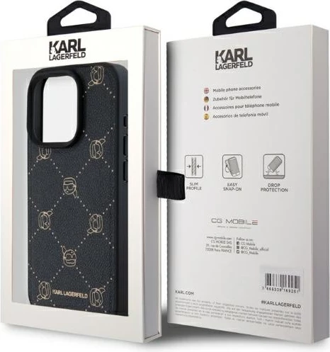 Mbështjellës Karl Lagerfeld Magsafe Karl Head për iPhone 15 Pro Max, i zi