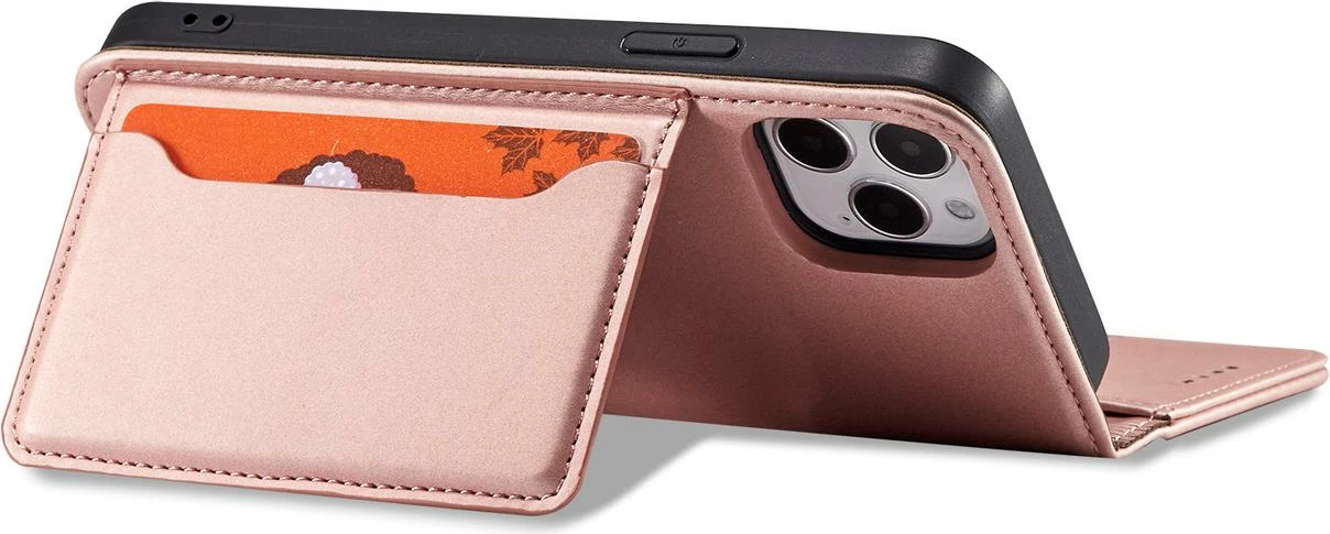 Mbështjellës Hurtel Magnet Card Case për iPhone 12 Pro Max, me xhep për karta, rozë