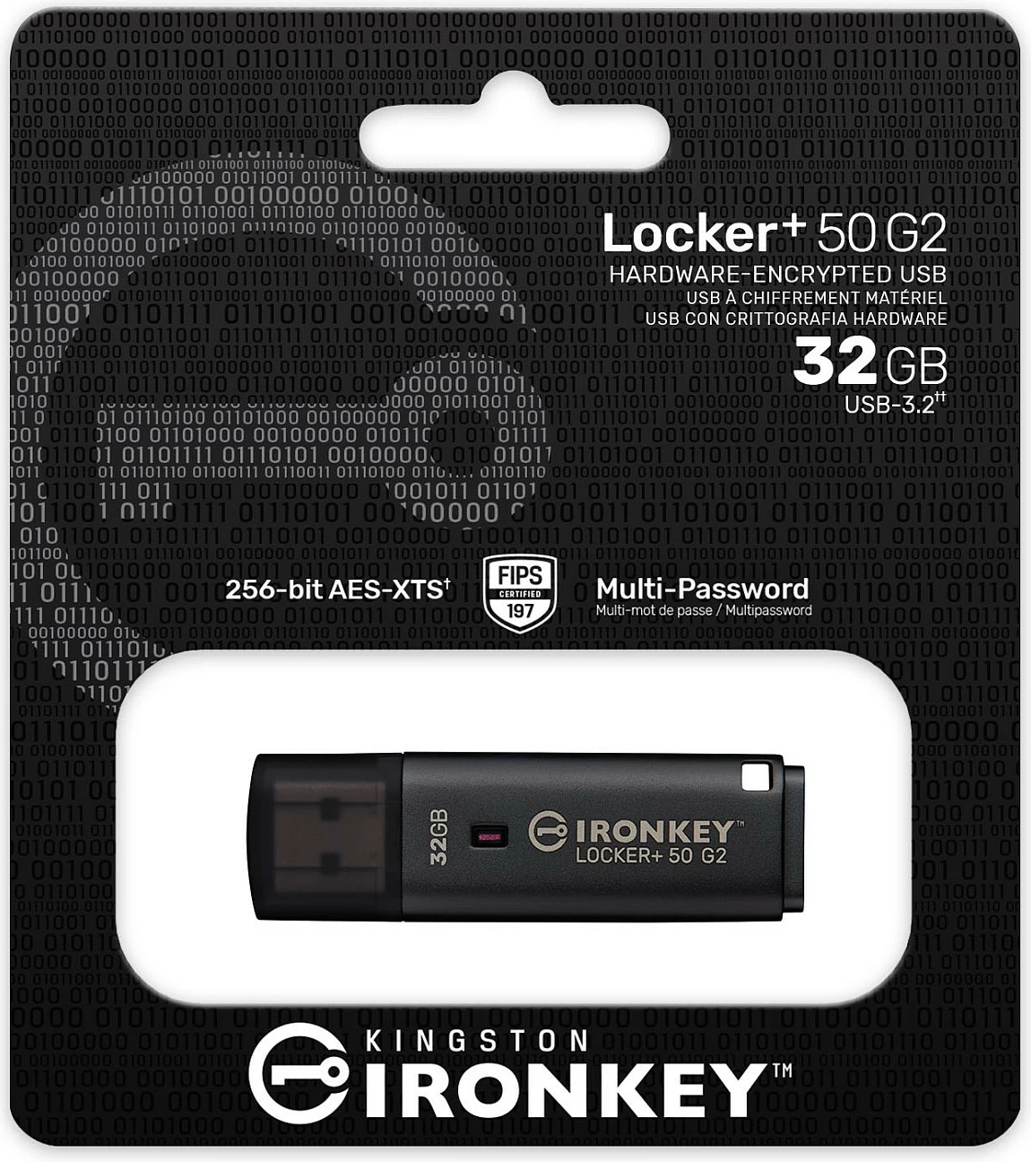 USB stik Kingston IronKey Locker+ 50 G2, 32GB, USB-A 3.2 Gen 1, AES-256/FIPS 197, i zi