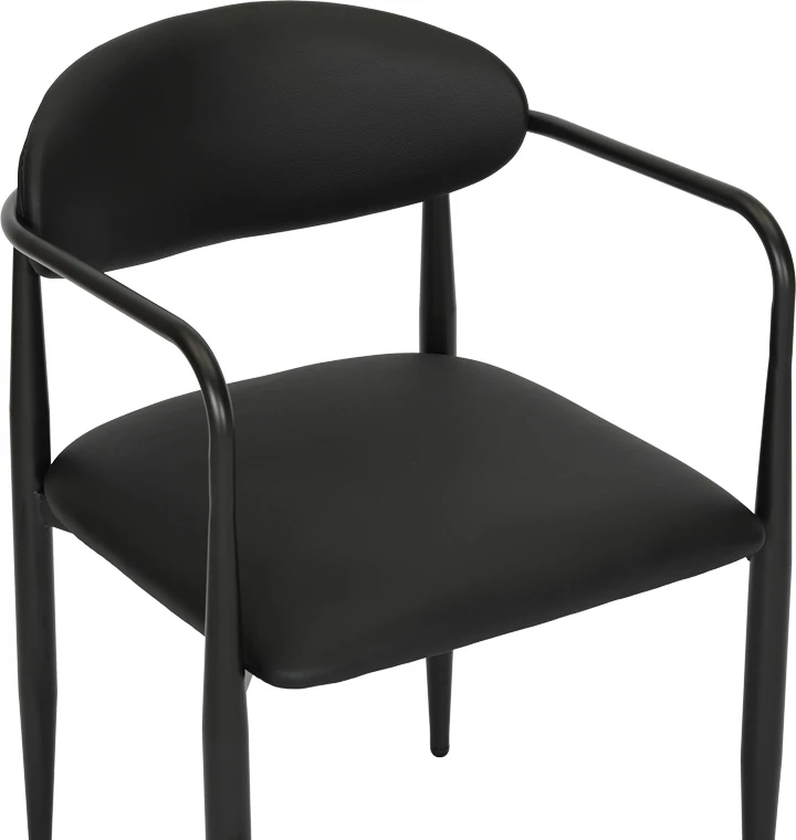 Karrige me krahë Kalone, lëkurë sintetike e zezë, këmbë metalike, 56x55x78cm