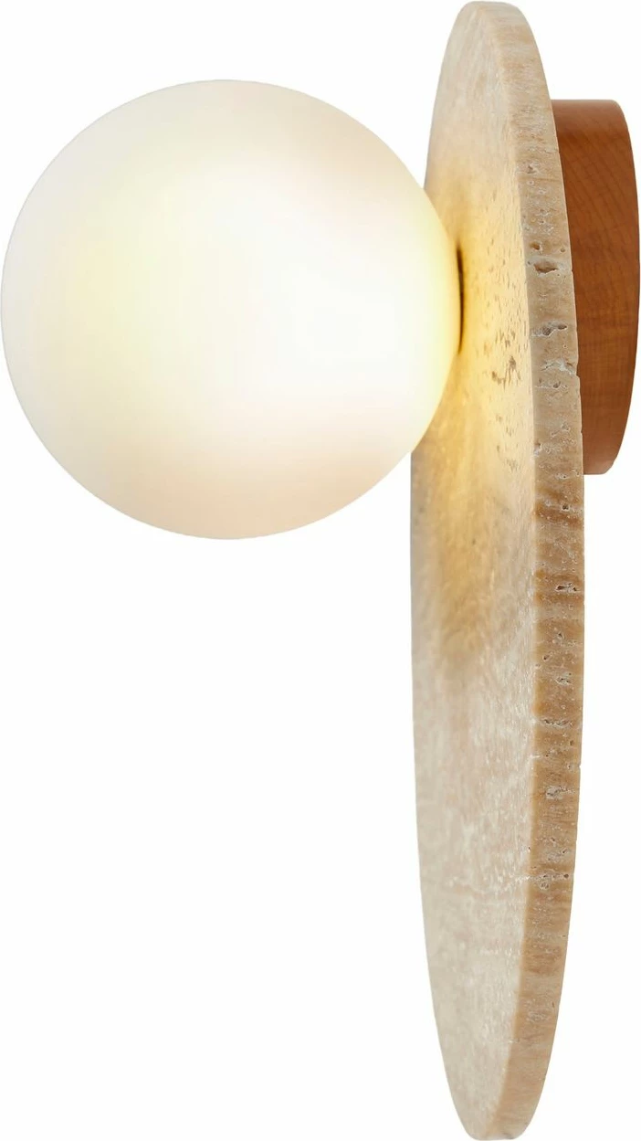 Llambë muri Opviq, pamje Tor-Look, trup travertini, kapak qelqi, bezhë/bardhë