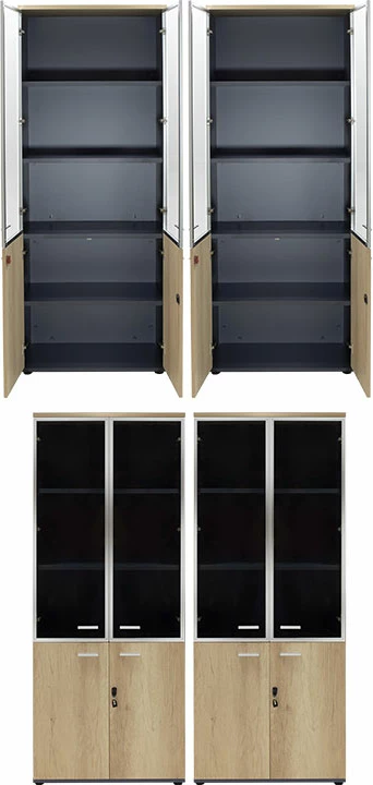 Dollap Lotus me 4 dyer xhami/dru, ngjyrë lisi-gri e errët, 160x45x180cm