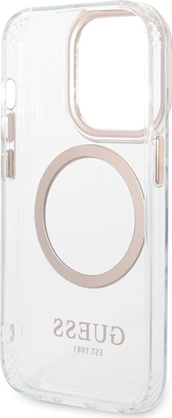 Mbështjellës Guess Metal Outline MagSafe për iPhone 15 Pro, Ari