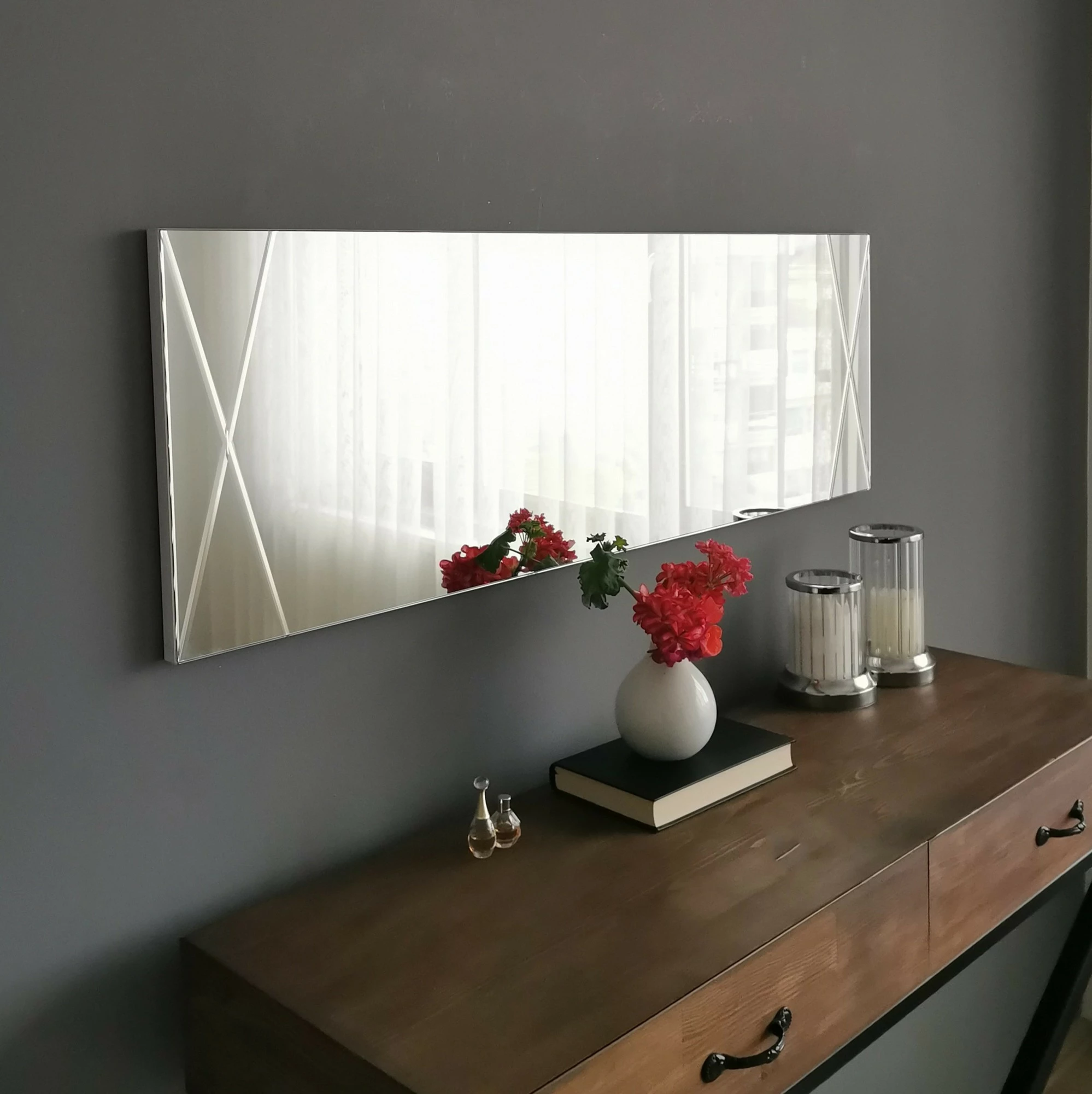Pasqyrë Hanah Home, A321D, ngjyrë argjendi, 35x105cm