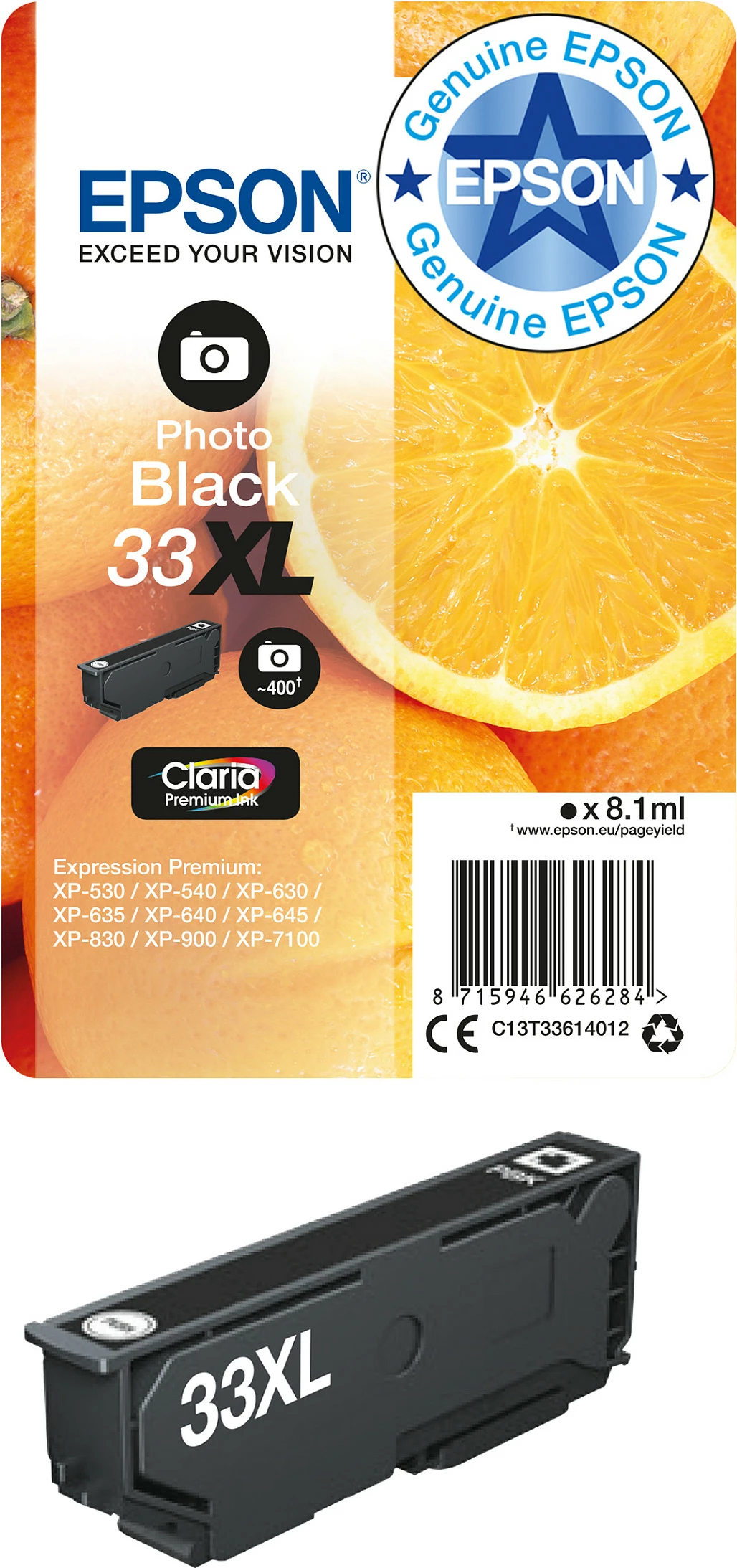 Toner Epson 33XL Claria Premium Ink, photo black, XL, 8.1ml