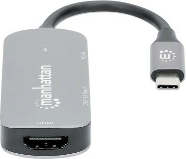 Adapter USB-C në HDMI MANHATTAN 3-në-1 Docking Konverter, gri