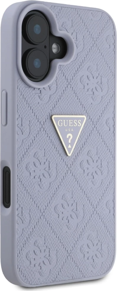 Mbështjellës Guess Hot Stamp 4G Pattern Triangle Metal Logo për iPhone 16, Vjollcë