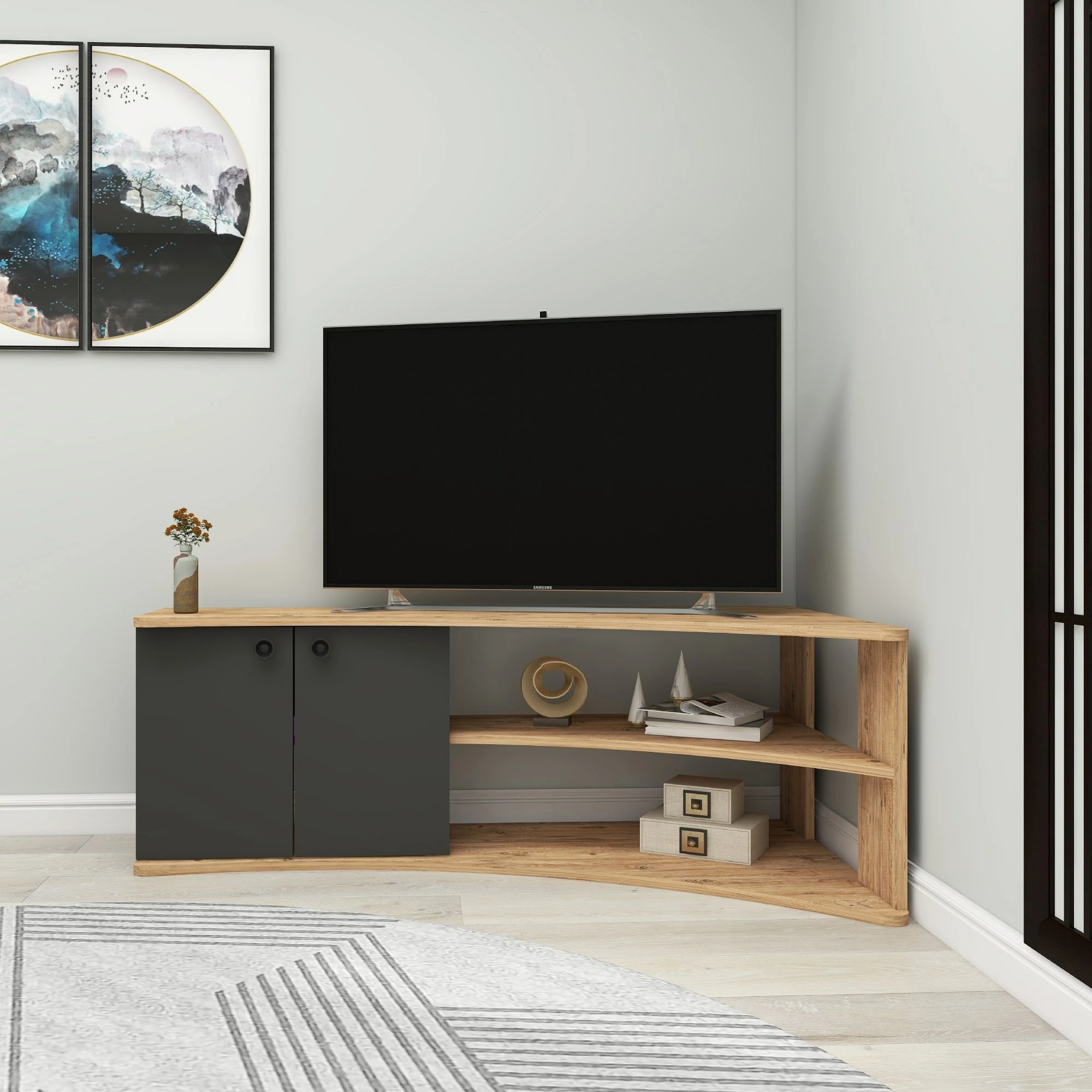 Komodë për TV Hanah Home Termera, ngjyrë pishë Atlantic dhe antracit