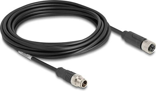 Kabllo Ethernet industriale DeLOCK M12 X-coded 8-pin mashkull-në-femër, Cat5e S/FTP, 5 m, e zezë