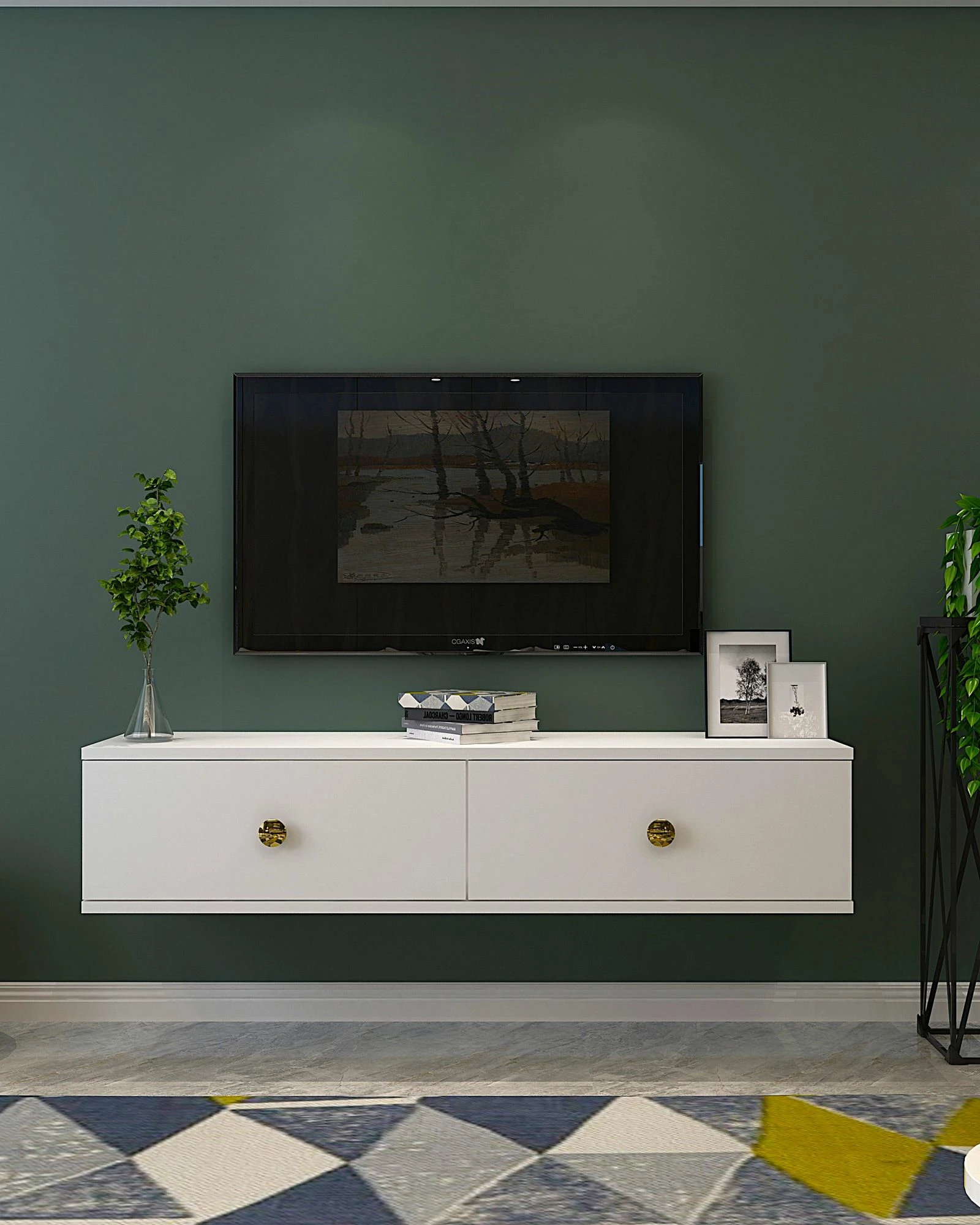 Komodë TV, ngjyrë e bardhë dhe ari, Skye Decor Zuzu 120