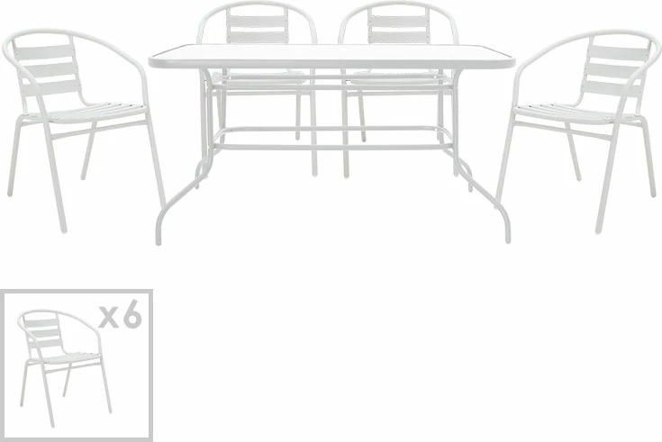 Tavolinë me karrige 7 copë Valor-Tade metalike e bardhë