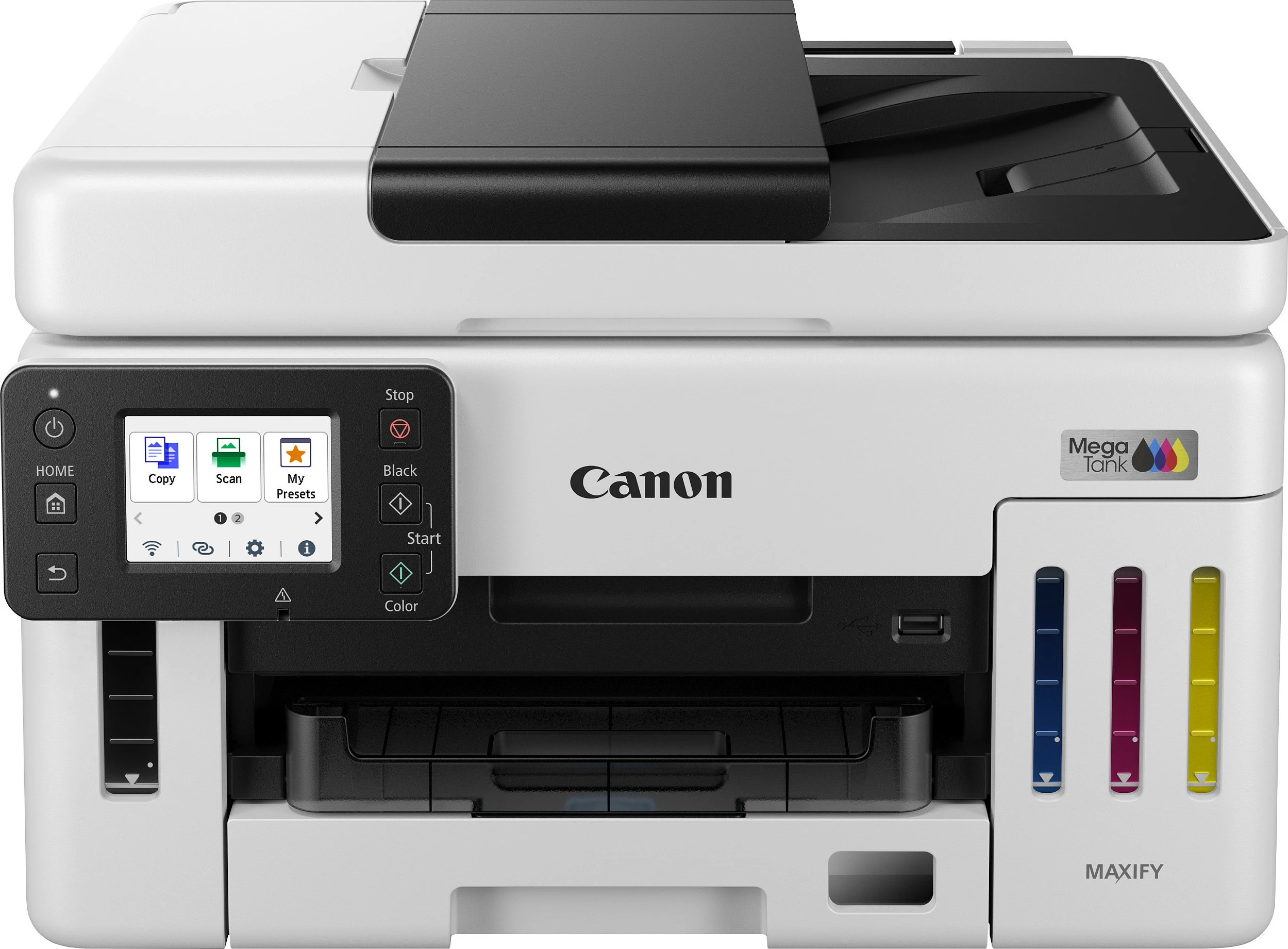 Printer multifunksional Canon MAXIFY GX6150, Inkjet me ngjyra, A4, Duplex, Wi‑Fi/Ethernet, bardh e zi