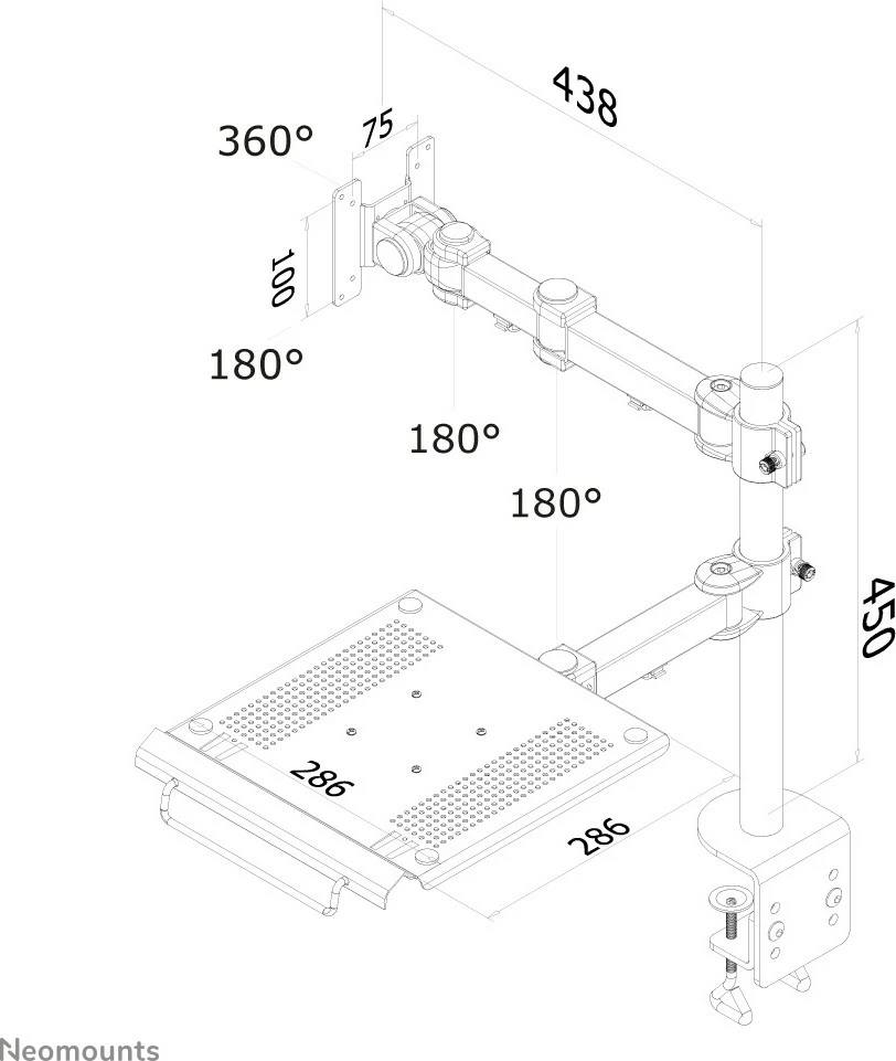Krah tavoline Neomounts Newstar FPMA-D960NOTEBOOK, për monitor 10-27 inç dhe laptop, kapëse, i zi