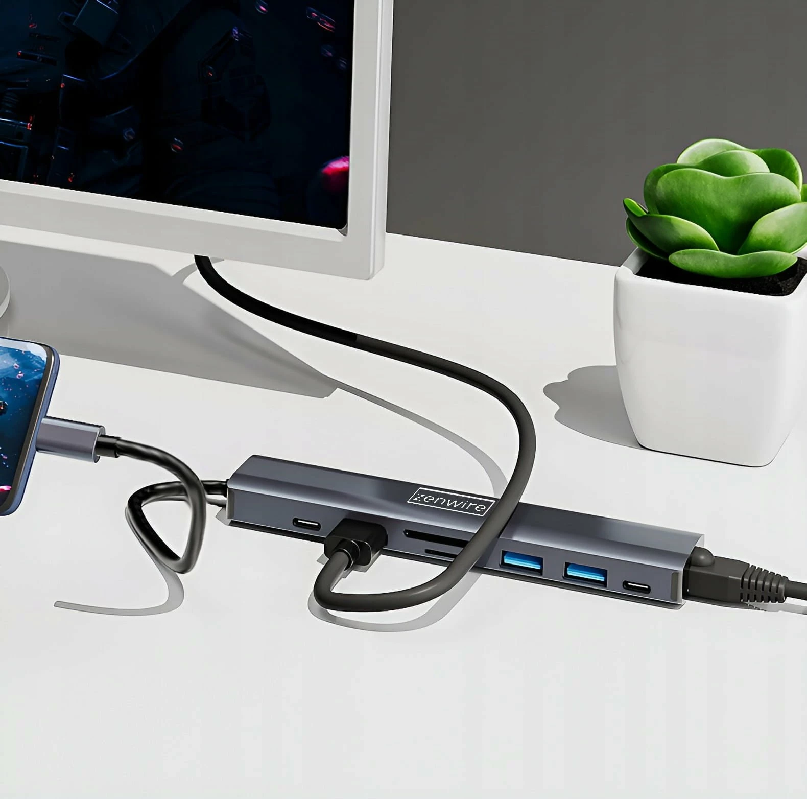 Hub USB-C Zenwire HUB81 8-në-1 HDMI 4K@60Hz Gigabit Ethernet PD 100W, Space Gray