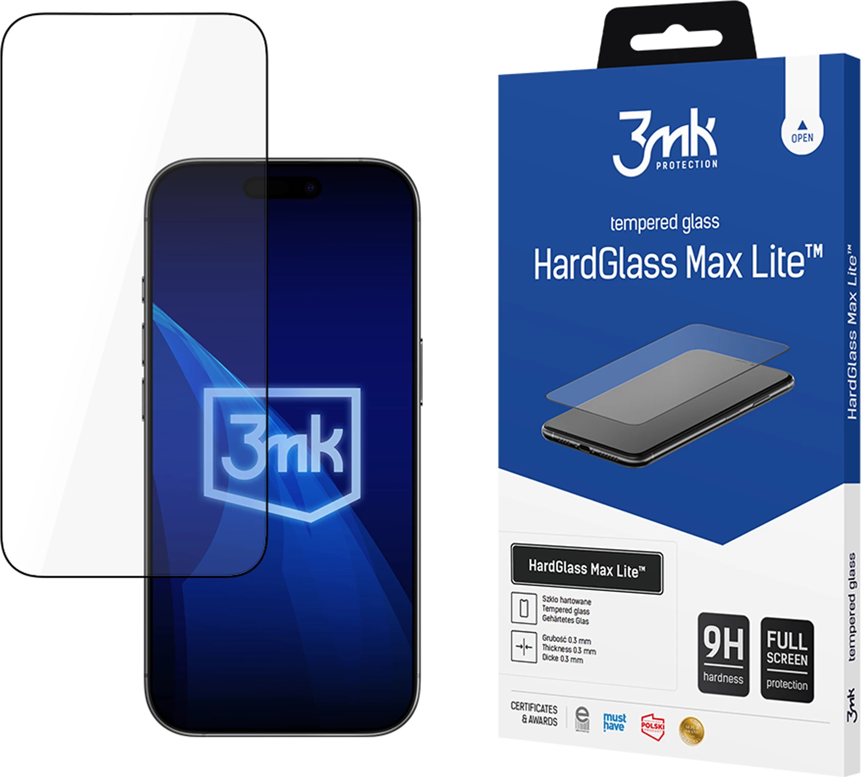 Xham i kalitur mbrojtës ekrani 3mk HardGlass Max Lite për iPhone Air, i zi, në kuti