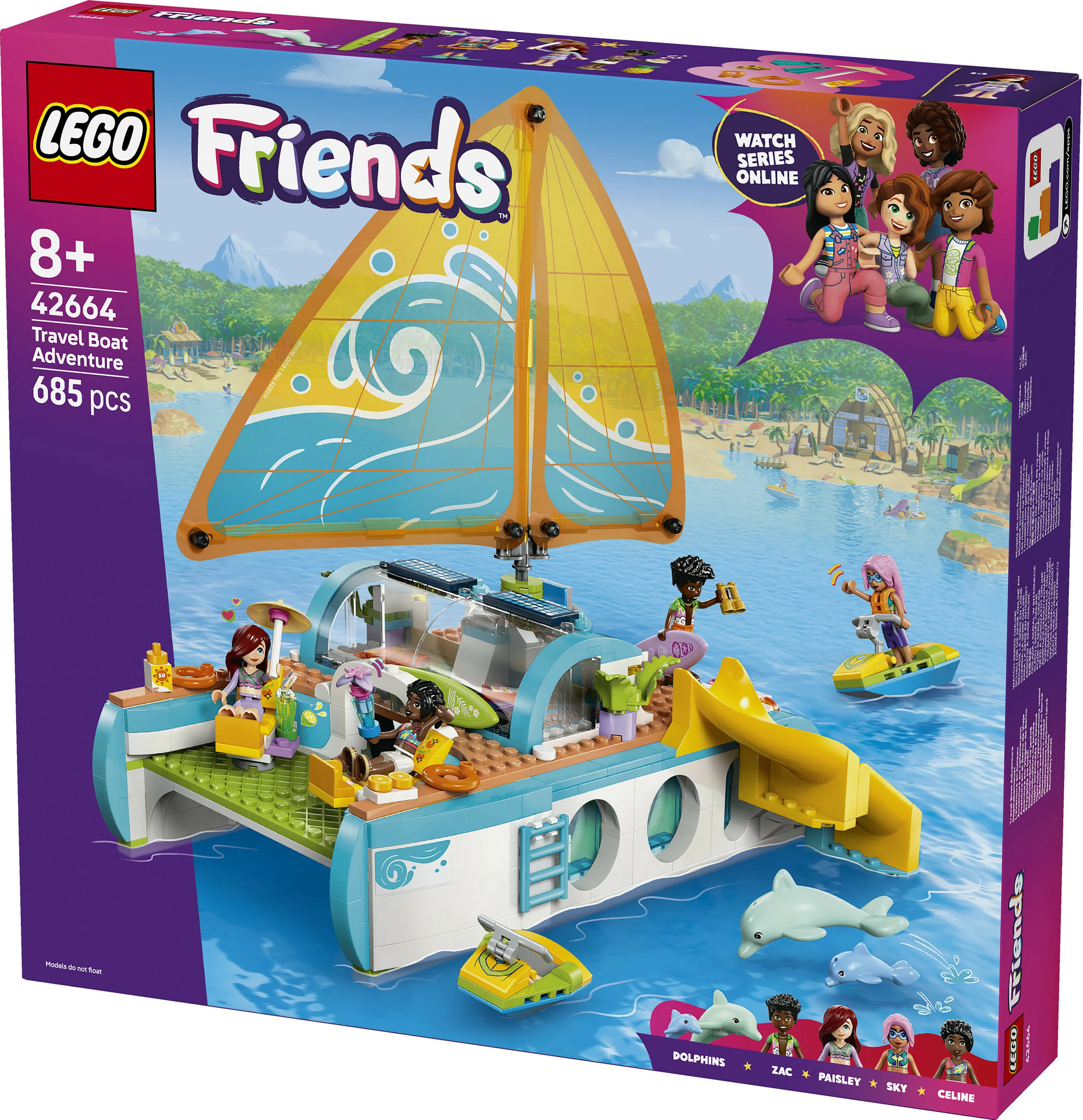 Set ndërtimi LEGO Friends 42664 Travel Boat Adventure, 685 pjesë, 8+, shumëngjyrësh