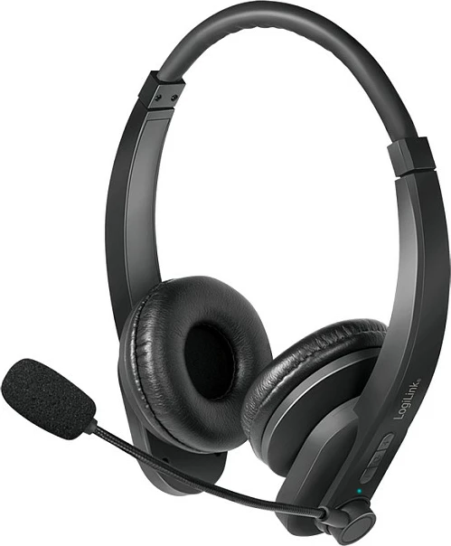 Kufje Bluetooth LogiLink BT0060, wireless, me mikrofon boom, për call center, të zeza