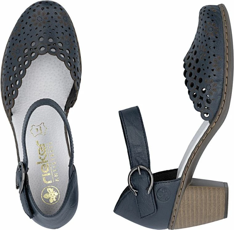 Sandale lëkure për femra Rieker 40902-14, blu e errët