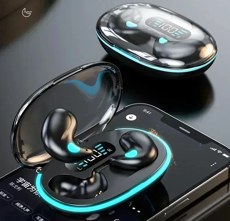 Kufje TWS me Kapak Transparent dhe Ndriçim LED Cyan