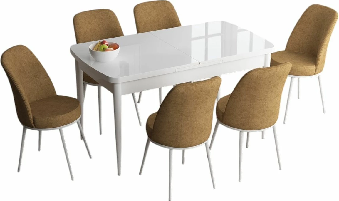 Set tavoline me karrige, e zgjatshme, 7 pjesë, Skye Decor, ngjyrë bardhë dhe kapuçino