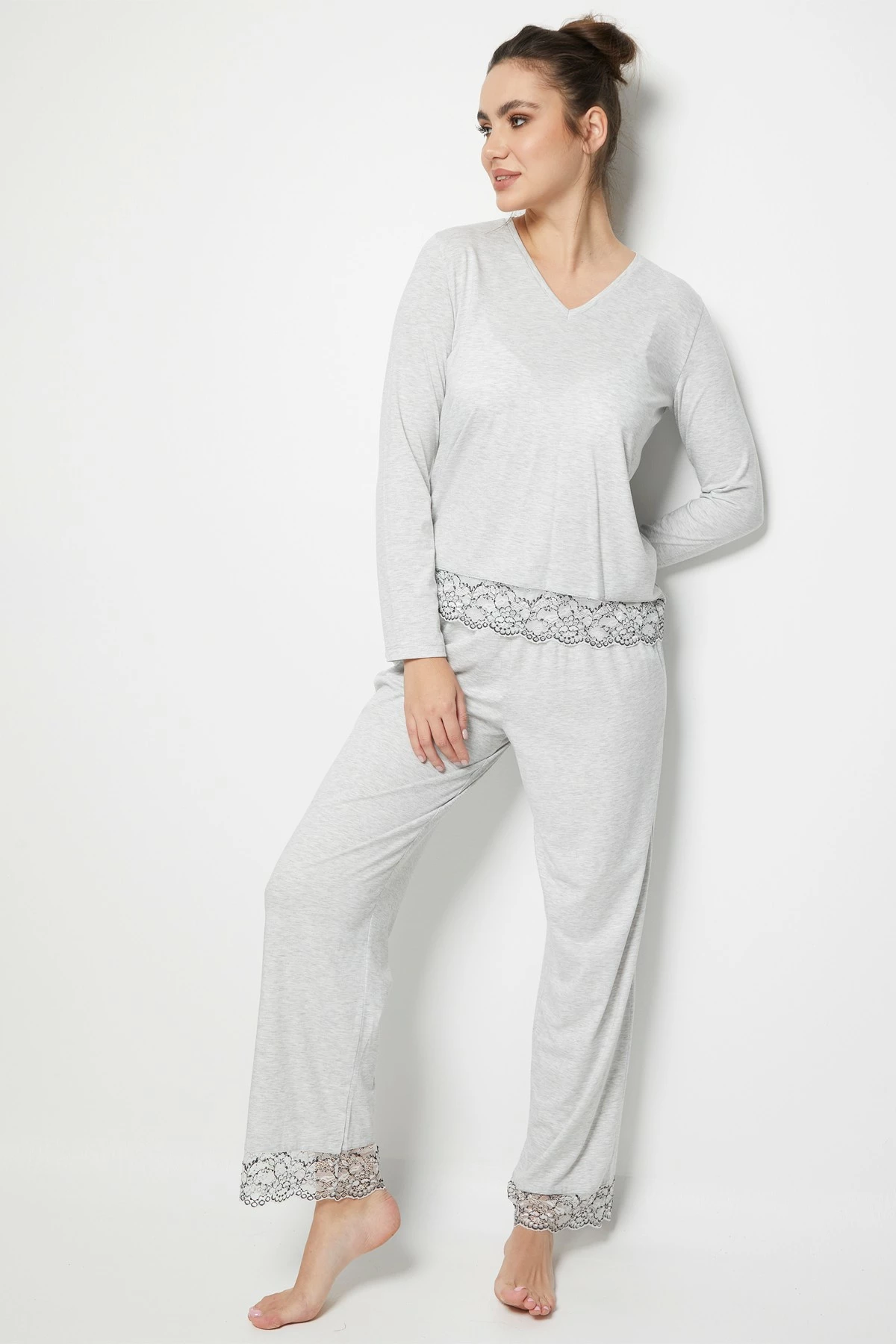 Set pizhamash për gra, Jumeon, 002-000220, gri, marl