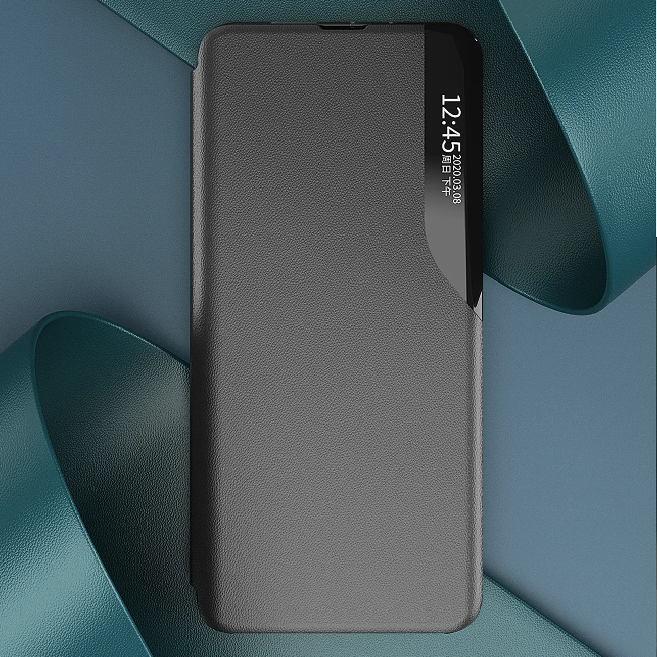 Mbështjellës Hurtel Eco Leather View Case për Samsung Galaxy S25+, e zezë