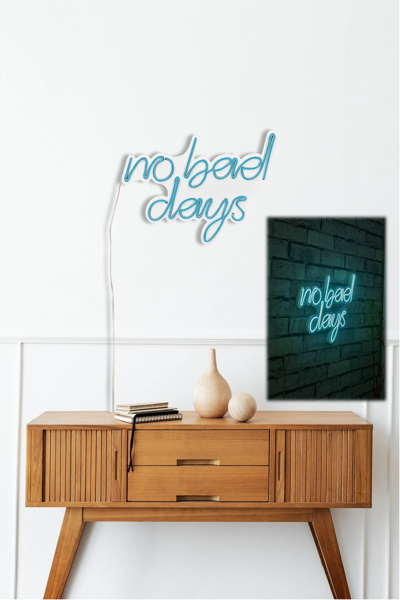Dekor dritash LED plastike, 'No Bad Days', ngjyrë kaltër