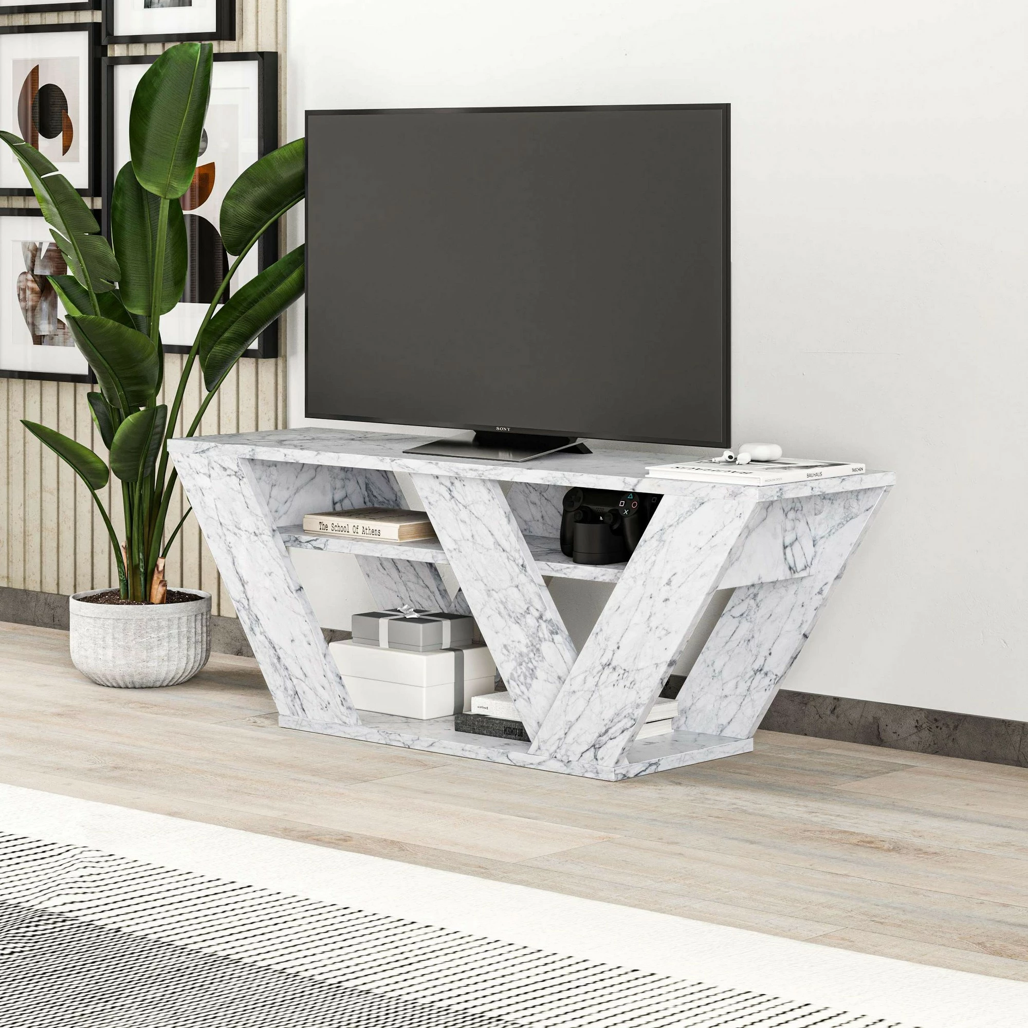 Komodë TV Skye Decor, ngjyrë mermeri Carrara