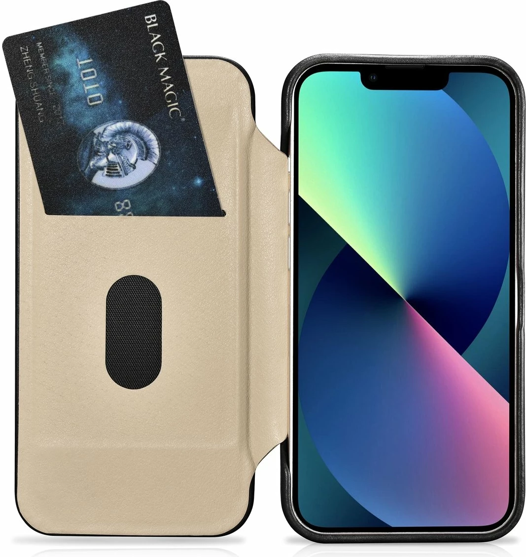 Mbështjellës iCarer Oil Wax Premium Leather Folio për iPhone 14 Plus, MagSafe, i zi