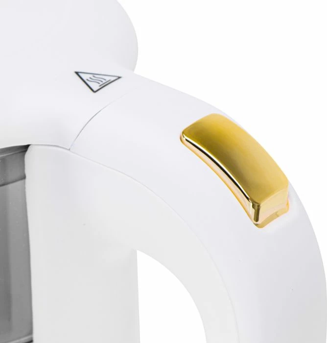 Çajnik elektrik ADLER AD 1305 WG 1.7L me kontroll temperature, ekran LED, prekje (touch), i bardhë/transparent me detaje ari