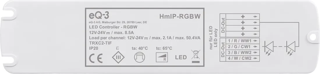 Kontrollues LED Homematic IP 157662A0, e bardhë, 260 m, 868.0-868.6/869.4-869.65 MHz, IP20
