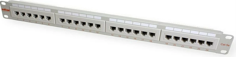 Patch panel ROLINE Cat.5e 19", 24 porta, 1U, UTP, gri e çelët
