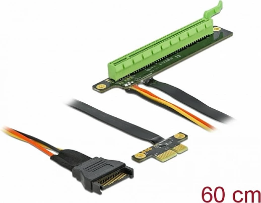 Riser kartë PCIe DeLOCK x1 në x16 me kabllo fleksibile 80 cm, SATA, zi/jeshile