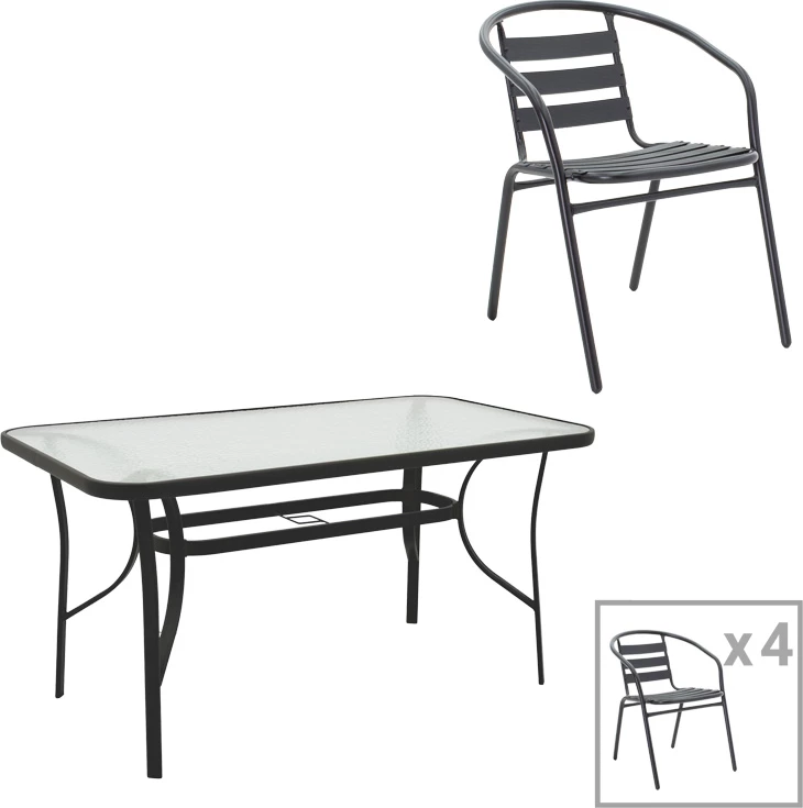 Set tavoline me karrige për terasë, ngjyrë e zezë, 140x80x70cm, 5 pjesë