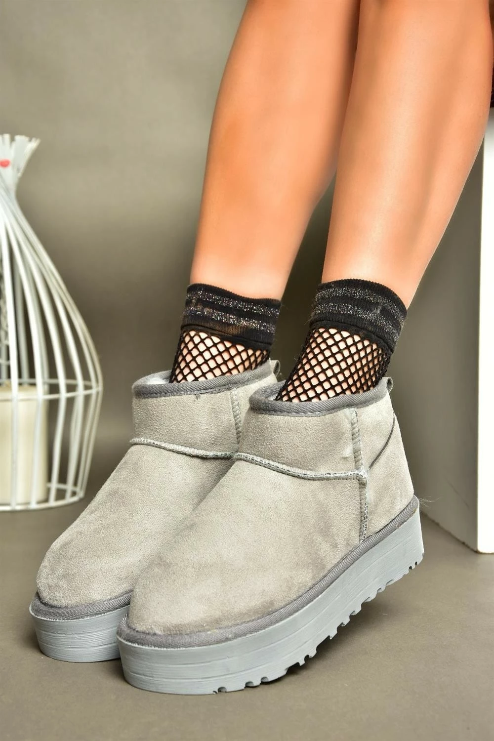 Çizme për femra Fox Shoes, me lesh brenda, gri