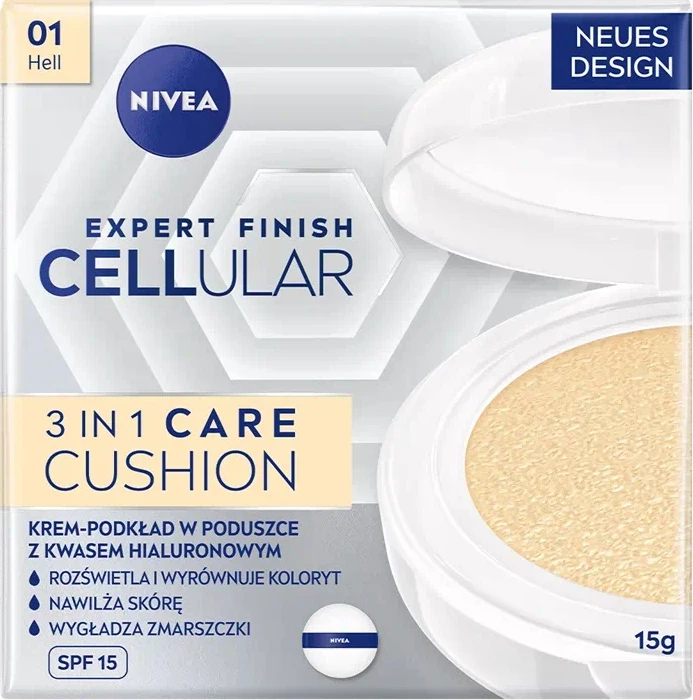 Fondatinë kompakte Nivea Expert Finish Cellular 3in1 Care Cushion SPF15 01 Light, 15ml