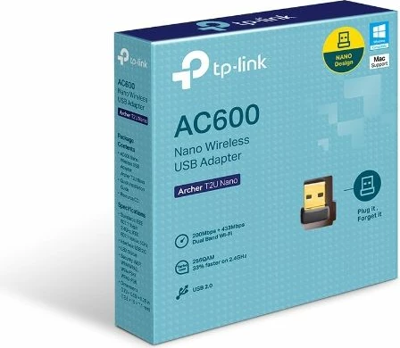 Adapter rrjeti USB Wi‑Fi TP-LINK Archer T2U Nano AC600 600Mbps dual-band USB 2.0, zi/ari