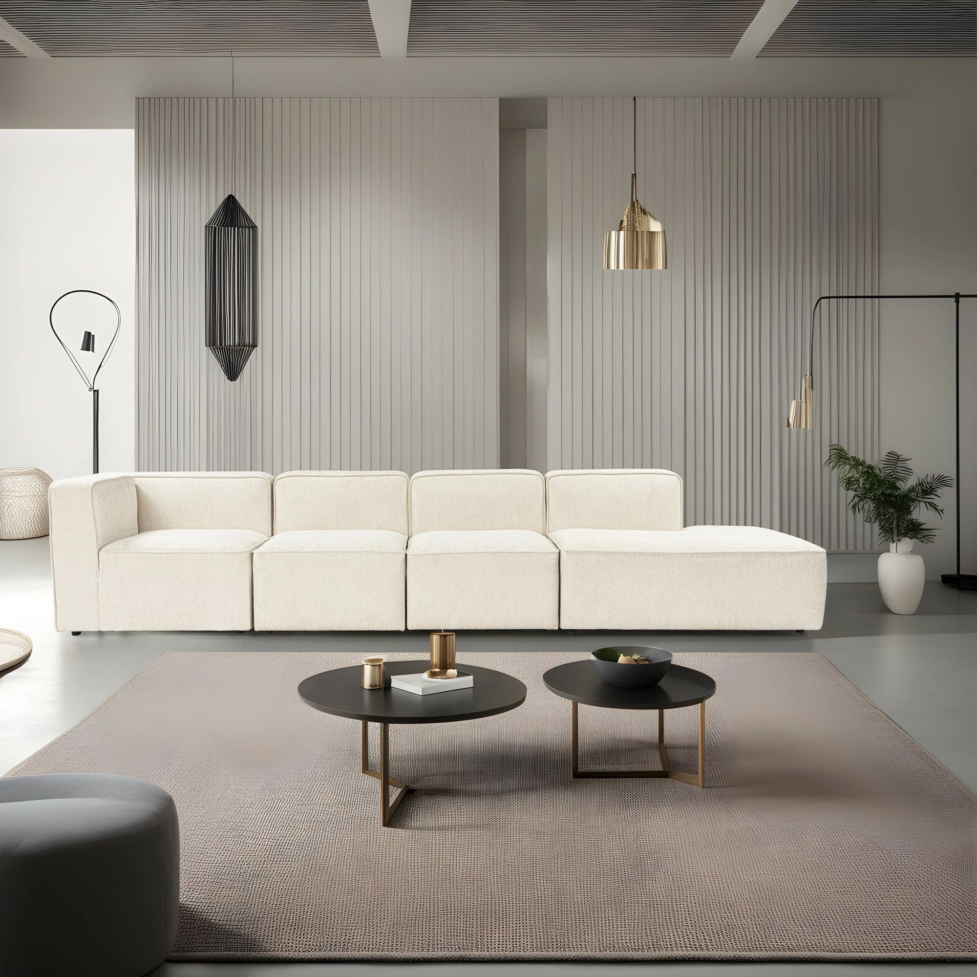 Kënd-sofë Atelier del Sofa, More M (M4-M1-M1-M7), ngjyrë krem, shndërrohet në shtrat