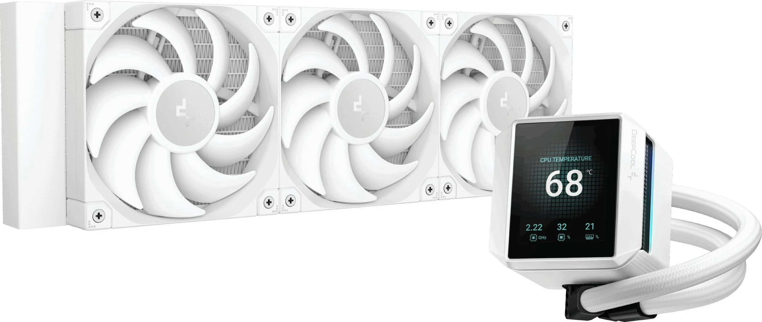 Ftohës me ujë AIO Deepcool Mystique 360 WH, radiator 360mm, 3x120mm ARGB, LCD 2.8", i bardhë